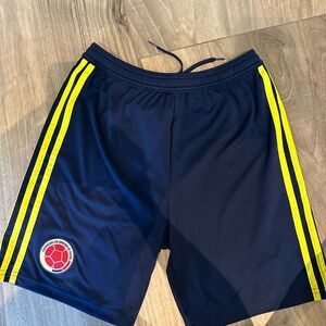 adidas Dark Blue Athletic Shorts with Yellow Stripes Colombia soccer